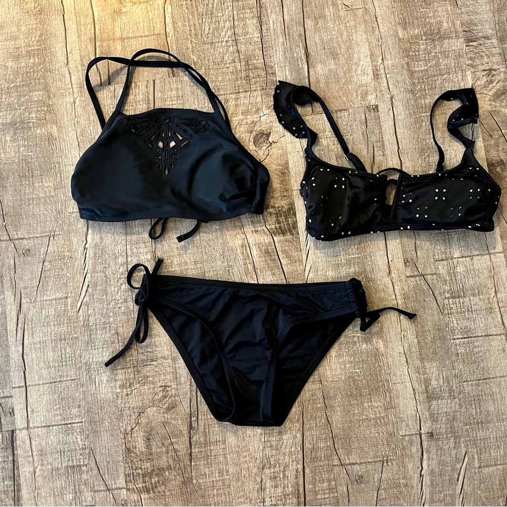 3 Pc Black Bikini Set Small Kona Sol Xhilaration Swim